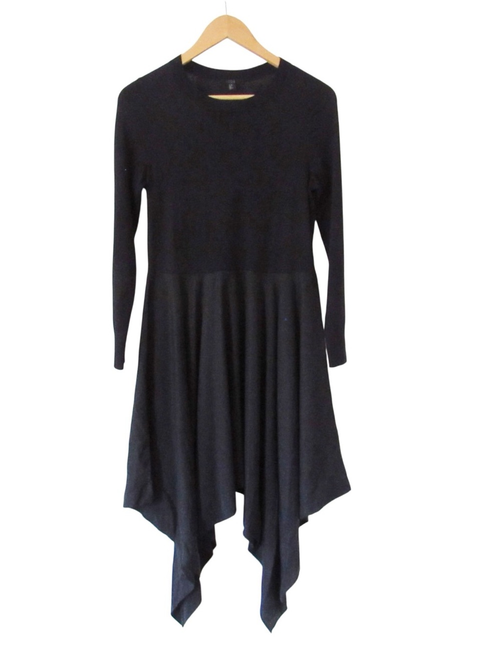 COS Knitted Handkerchief Midi Dress XS Black Long Sleeve Lyocell Wool Witchy